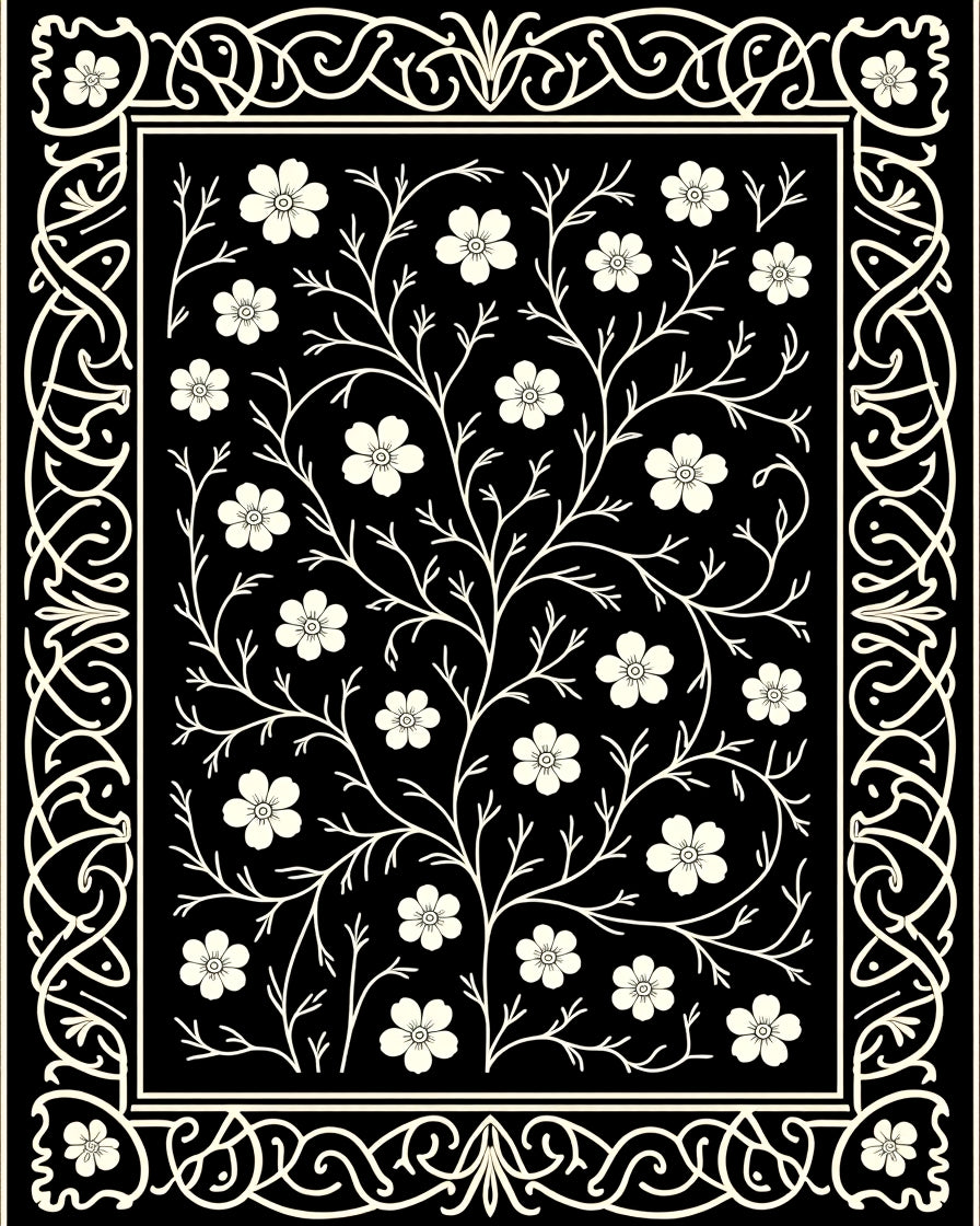 Classic Floral Vine Border Design Rug
