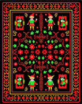 Red Black Elf Floral Border Rug