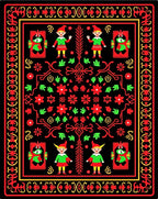 Red Black Elf Floral Border Rug