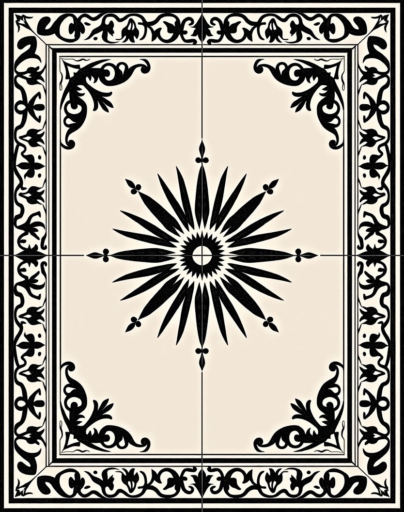 Classic Starburst Floral Border Design Rug