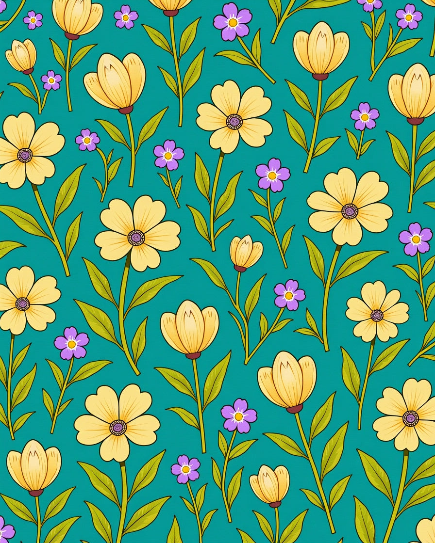 Yellow Purple Floral Botanical Pattern Rug