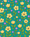 Yellow Purple Floral Botanical Pattern Rug