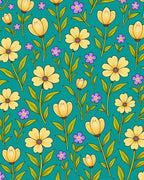 Yellow Purple Floral Botanical Pattern Rug