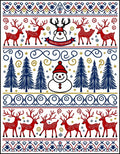 Red Snowman Deer Forest Borders Rug