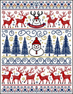 Red Snowman Deer Forest Borders Rug