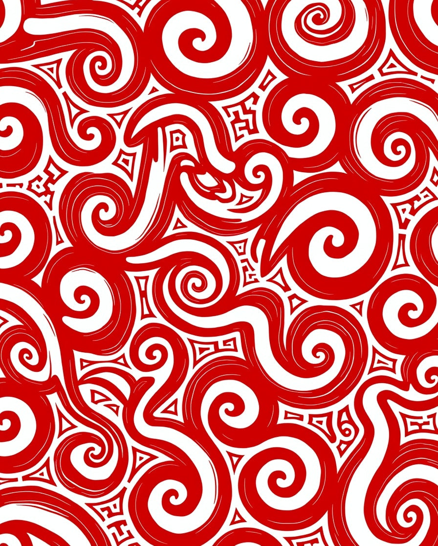 Bold Crimson Swirl And Tribal Rug