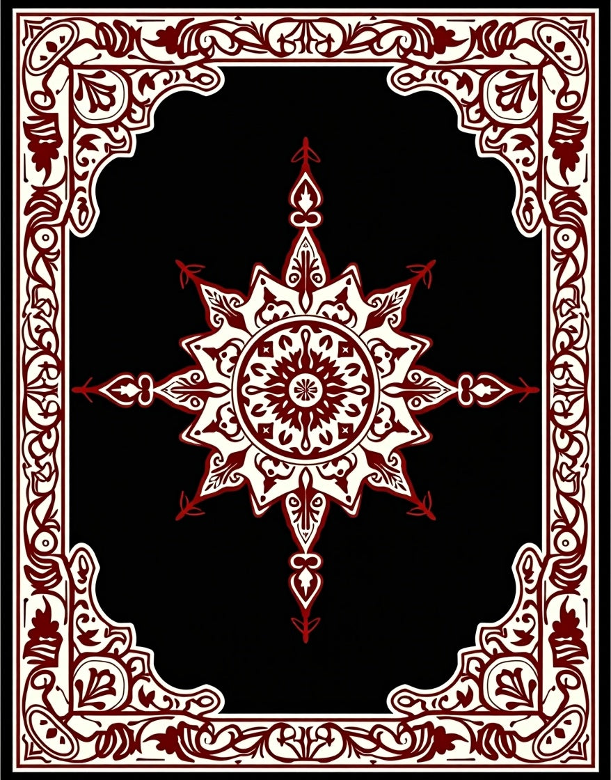 Classic Red White Floral Medallion Rug