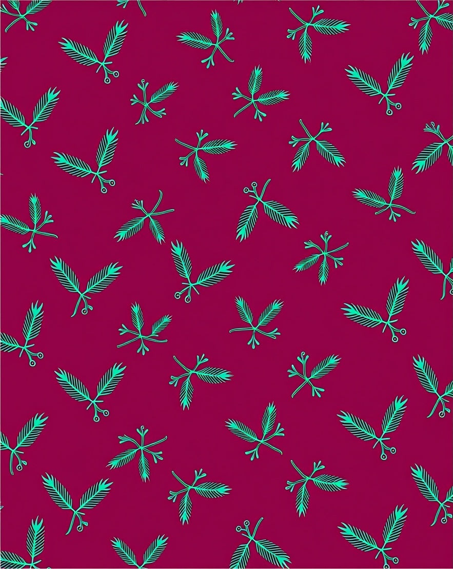 Teal Leaf Pattern On Magenta Background Rug