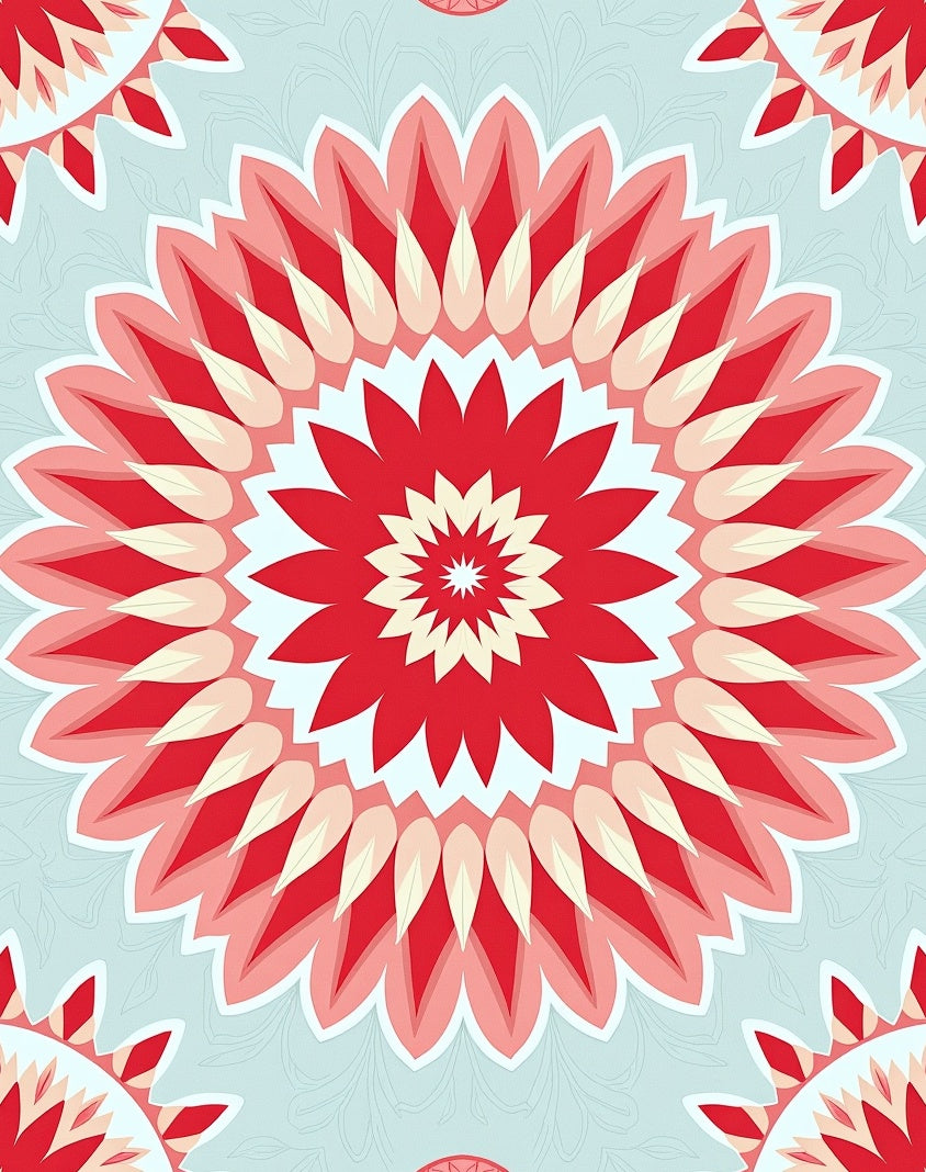 Crimson Petal Symmetry Design Rug