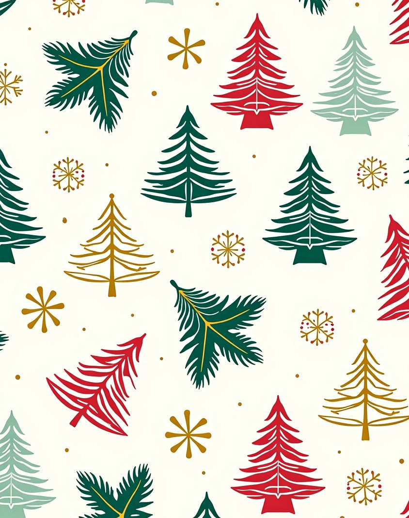 Vintage Christmas Trees Green Red Gold Rug