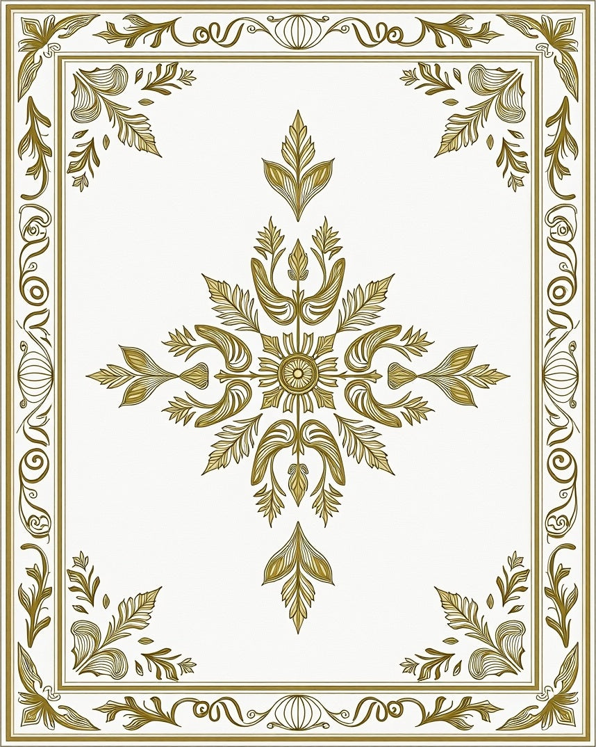 Ornate Golden Floral Damask Pattern Rug