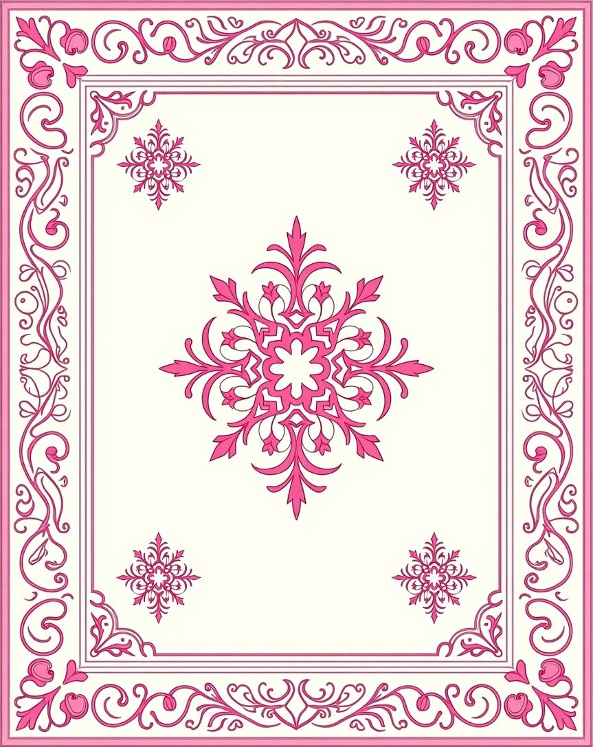 Pink Floral Filigree Repeating Pattern Rug