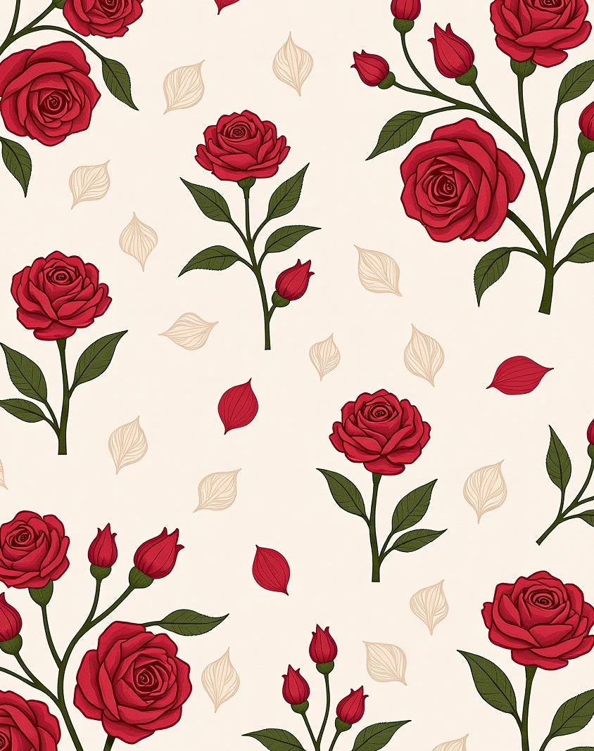 Classic Red Rose Botanical Pattern Rug