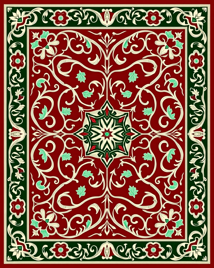Rich Burgundy Floral Swirls Pattern Rug
