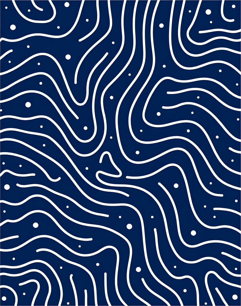 Wavy Line Abstract Indigo Dot Pattern Rug