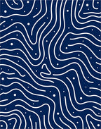 Wavy Line Abstract Indigo Dot Pattern Rug