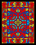 Bold Red Blue Yellow Floral Stained Glass Rug