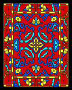 Bold Red Blue Yellow Floral Stained Glass Rug