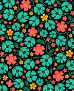 Coral Teal Yellow Floral Garden Rug