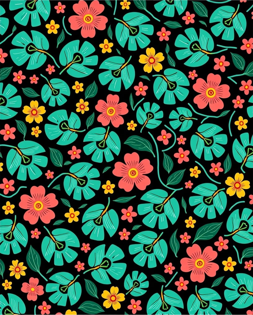 Coral Teal Yellow Floral Garden Rug