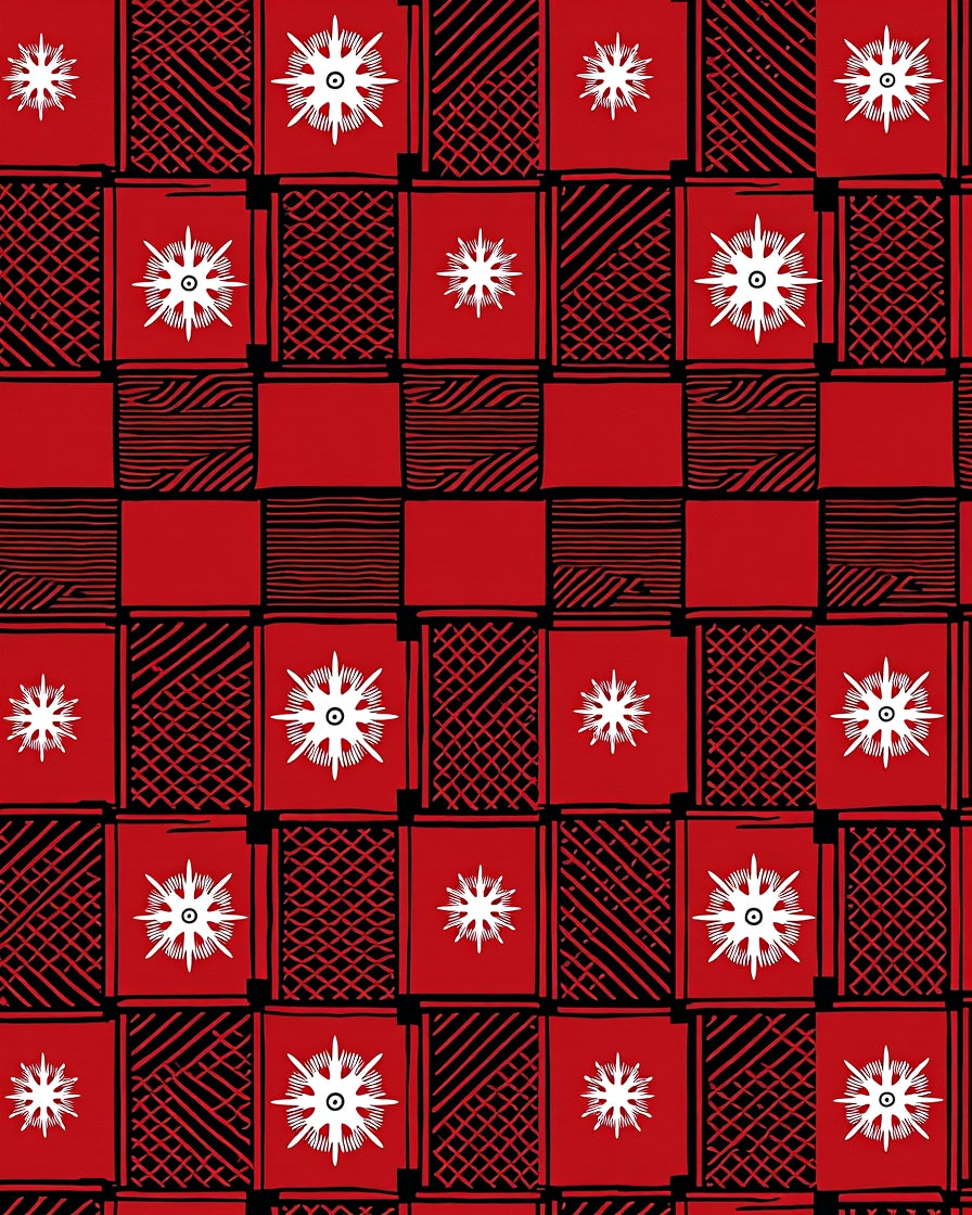 Red Geometric Starburst Pattern Rug