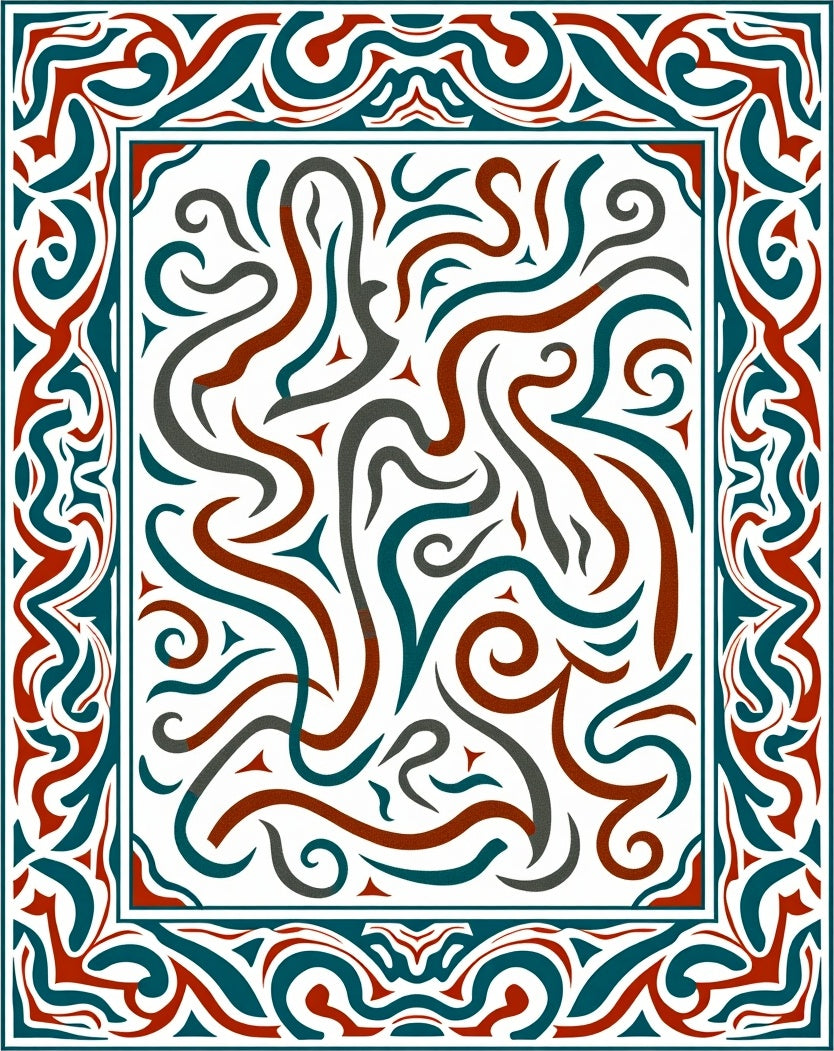 Curlicue Border Abstract Style Rug