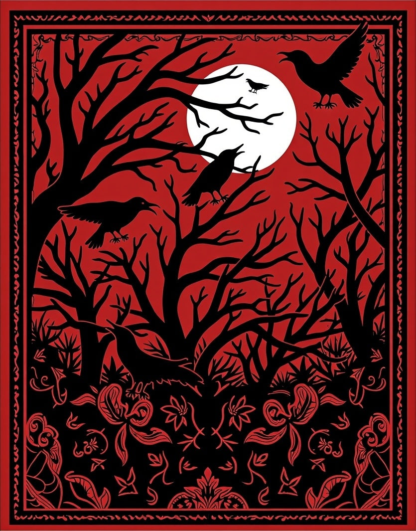 Spooky Crow Forest Silhouette Design Rug