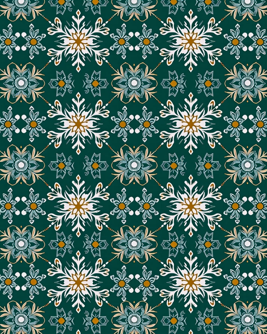 Emerald Floral Snowflake Pattern Rug