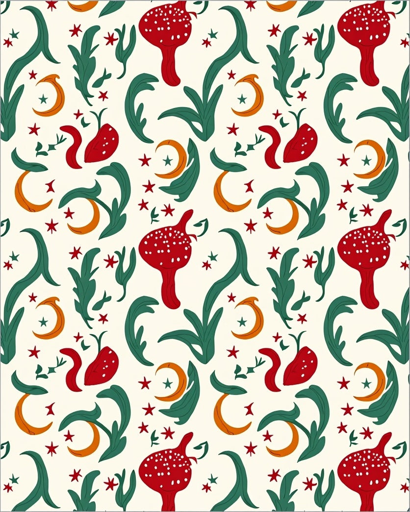Whimsical Forest Mushroom Star Pattern Rug