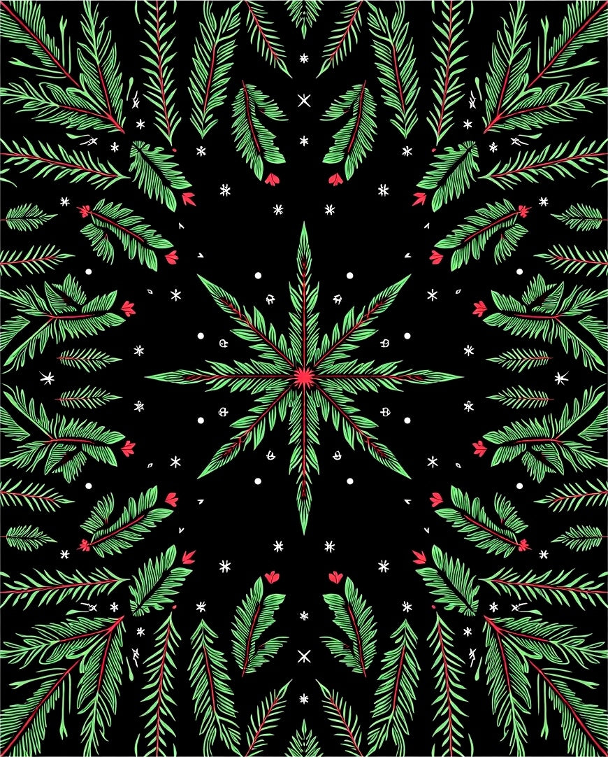 Festive Green Pinecone Starburst Abstraction Rug