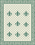 Traditional Green Fleur de Lis Pattern Rug