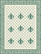 Traditional Green Fleur de Lis Pattern Rug