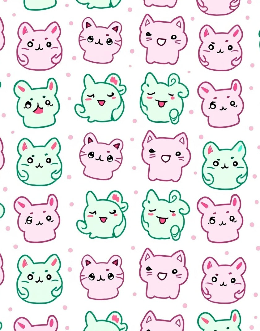 Cute Pastel Cat Faces Pattern Rug