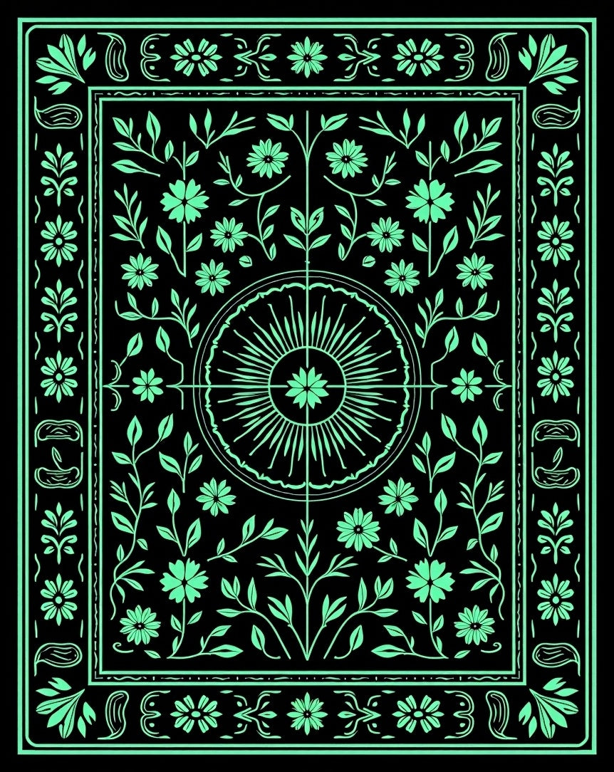 Mint Green Floral Vines Mandala Rug