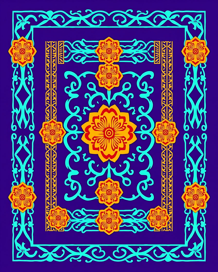 Ornate Floral Vine Border Design Rug
