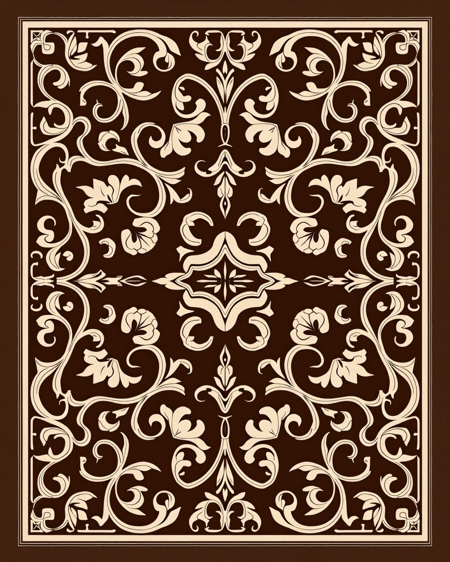 Elegant Swirl Floral Damask Design Rug