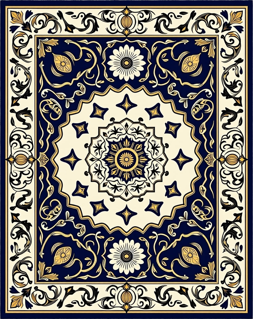 Ornate Floral Geometric Pattern Rug