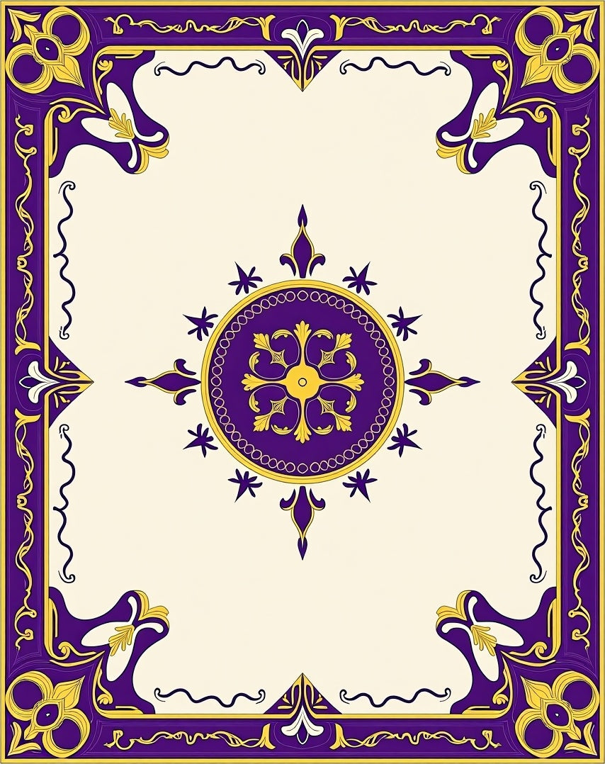Purple Gold Floral Medallion Border Rug