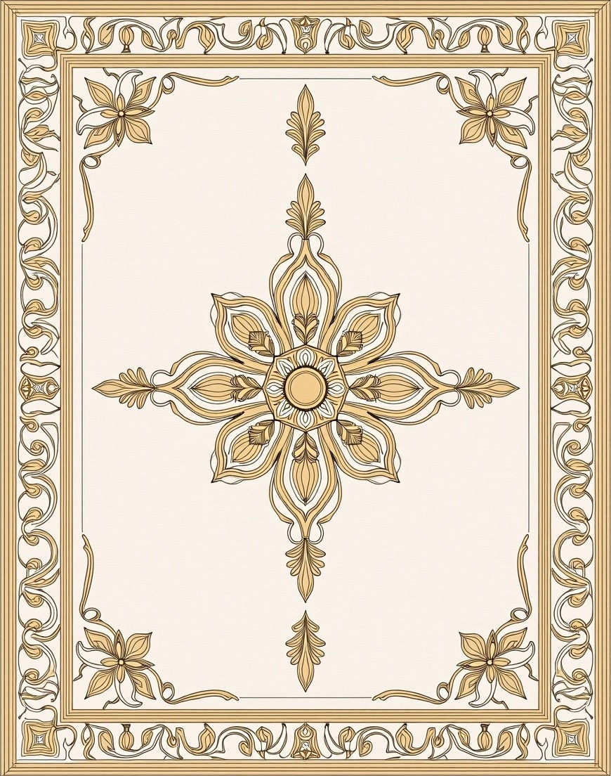 Golden Floral Centered Classic Design Rug