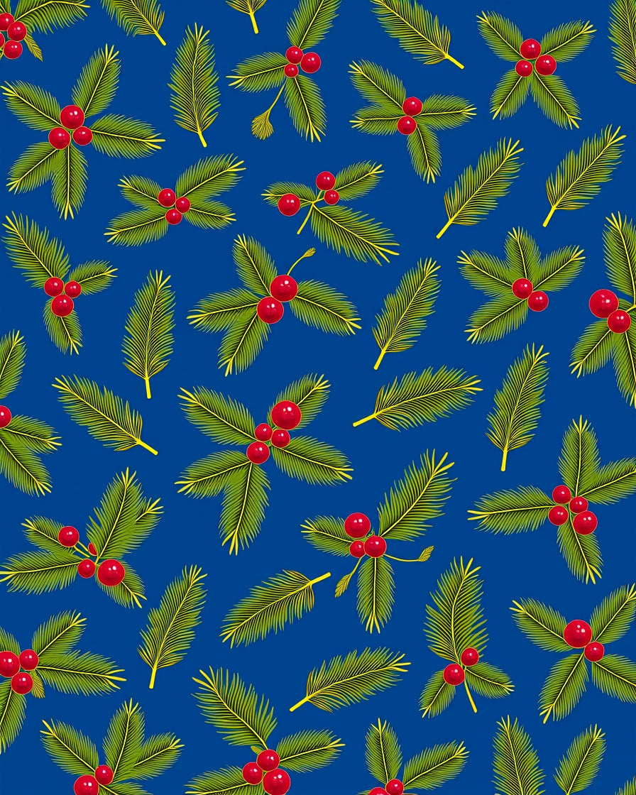Green Fir Berry Blue Holiday Arrangement Rug