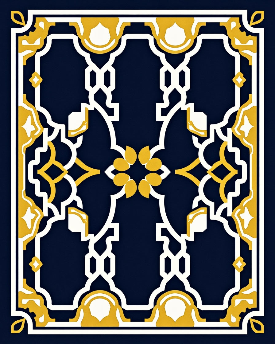 Royal Blue Yellow Geometric Pattern Rug