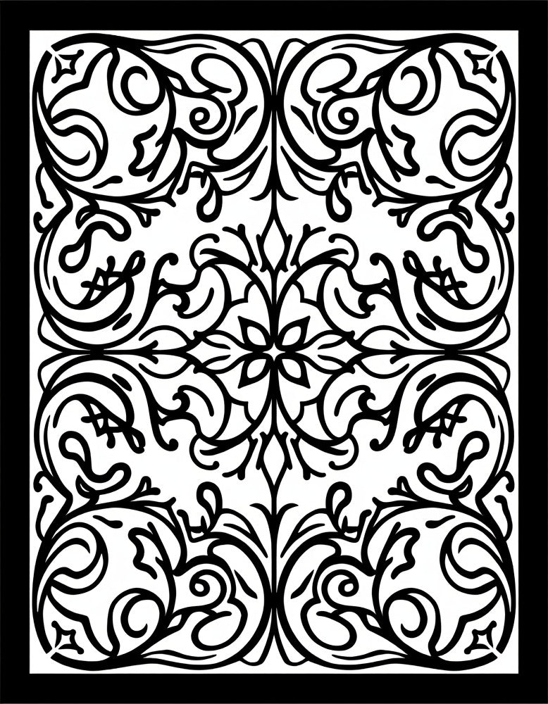 Ornate Black White Floral Swirls Rug