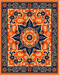 Bold Orange Navy Floral Medallion Pattern Rug