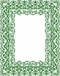 Ornate Green Leaf Scroll Border Rug
