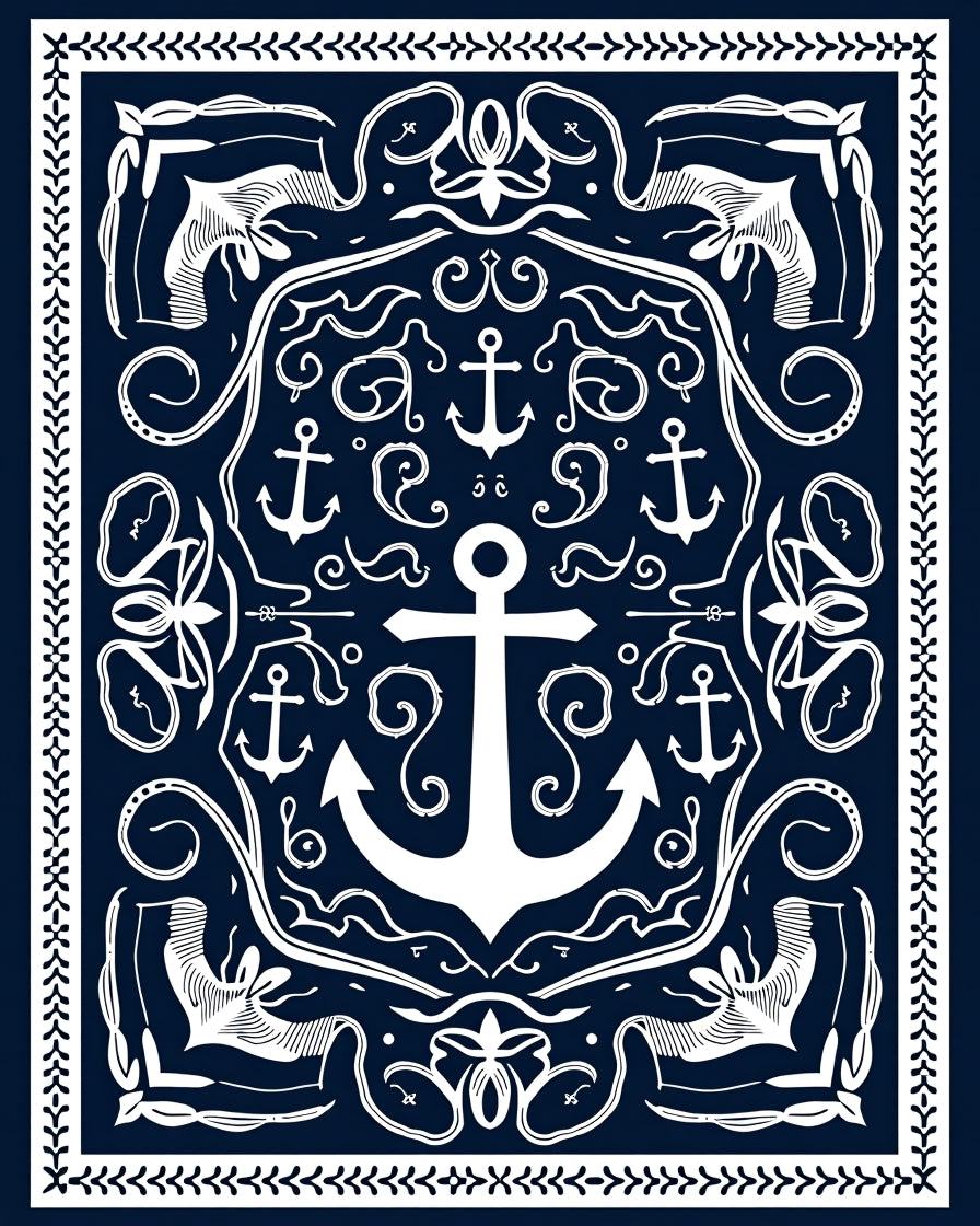 Nautical Anchor Scrollwork Design Rug