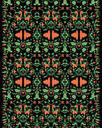 Coral Green Floral Arabesque Repeat Rug