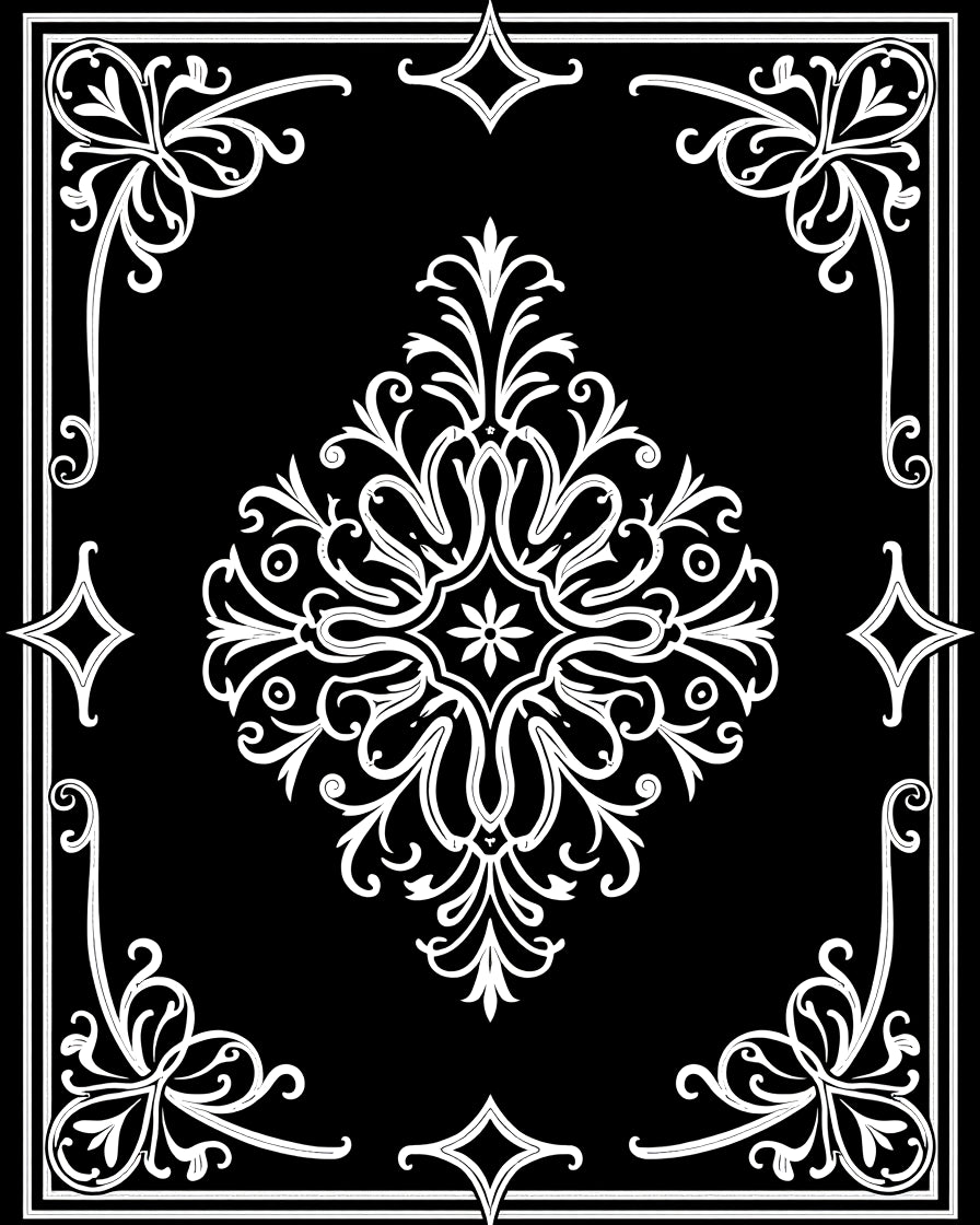 Elegant White Damask Border Design Rug