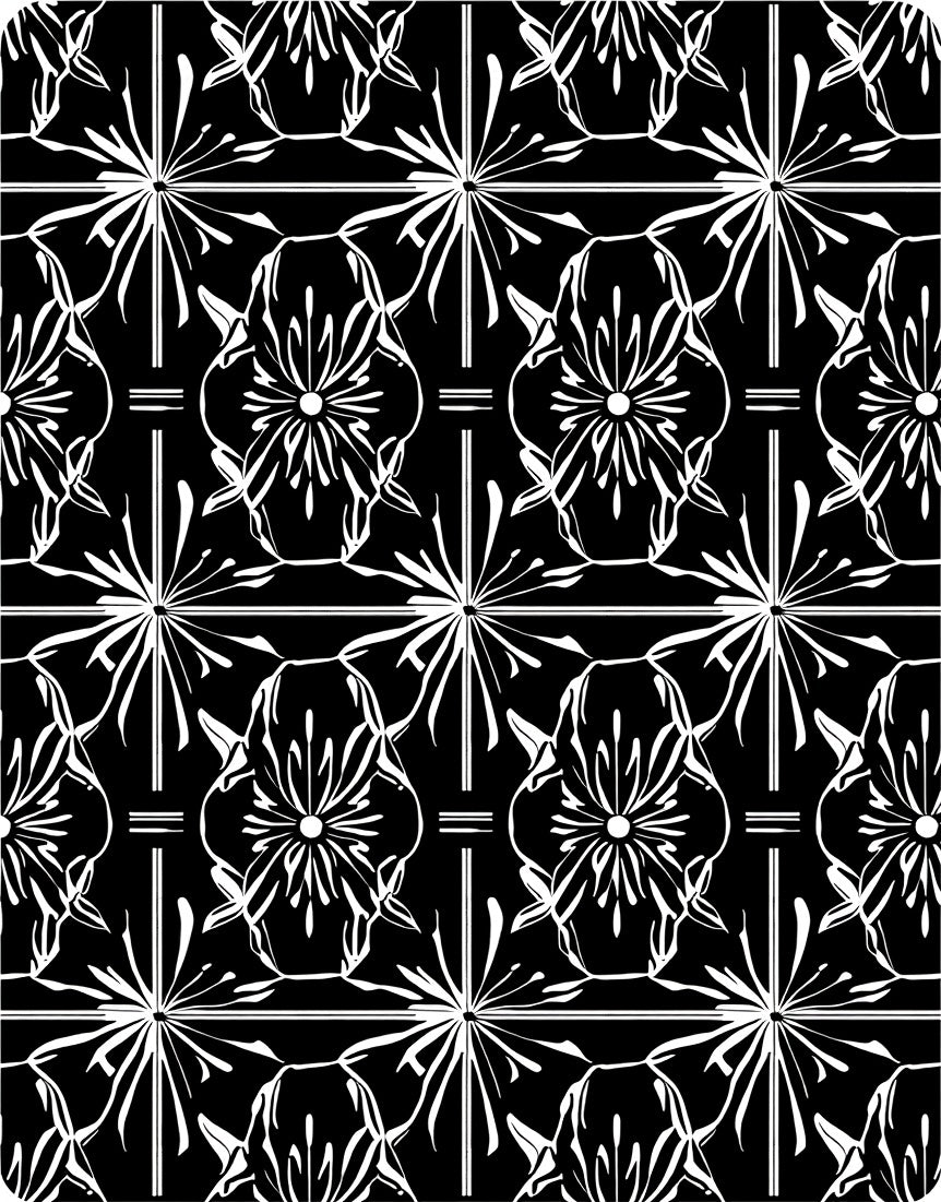 Elegant Black White Floral Damask Rug