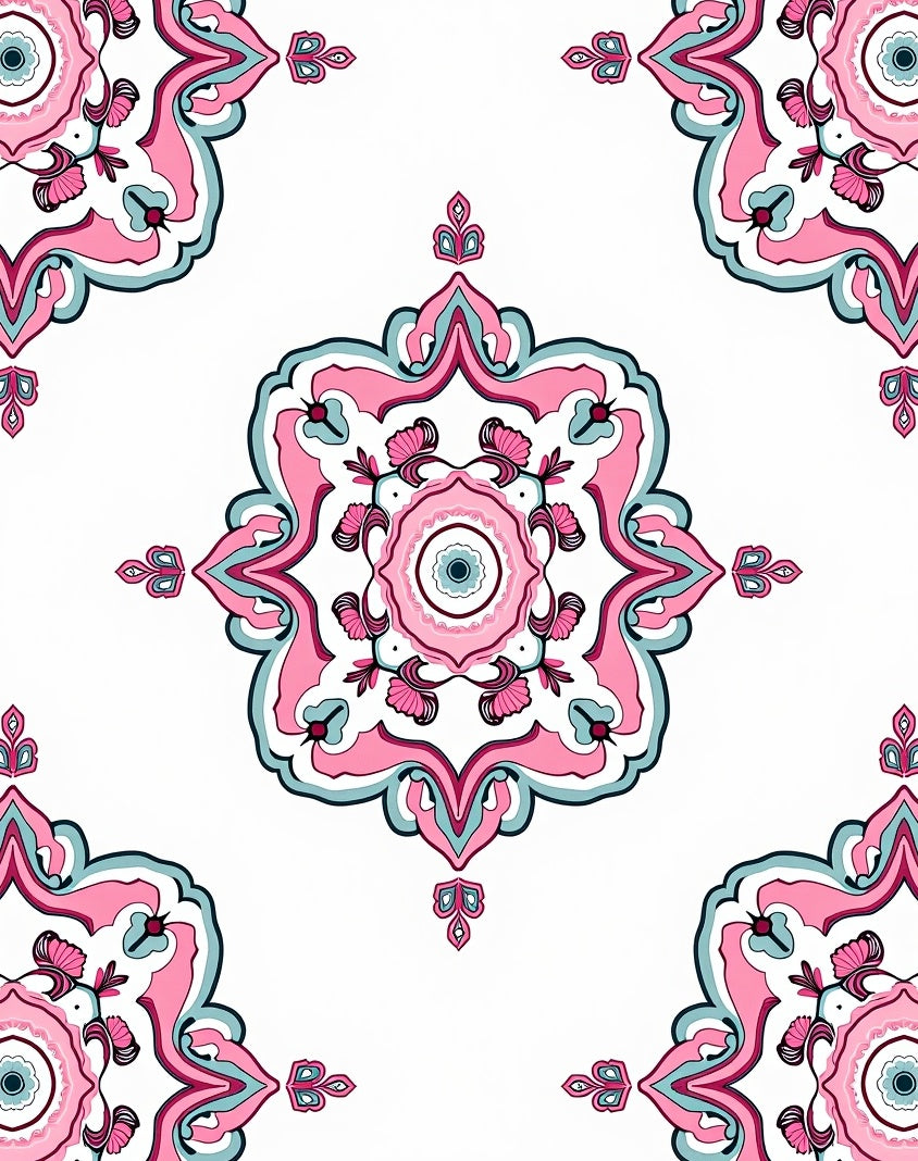 Pink Teal Floral Medallion Pattern Rug