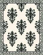 Classic Black Damask Floral Pattern Rug